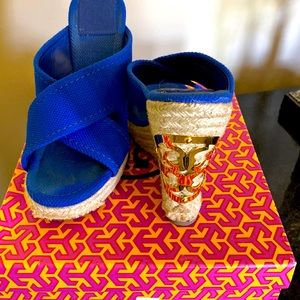 Tory Burch Royal blue canvas wedges